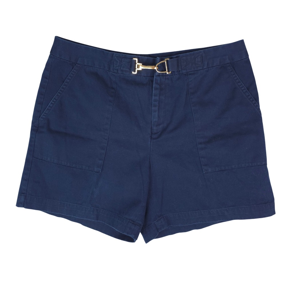 Chaps Shorts Women 10 Blue Nautical Gold Clasp Cotton Twill Casual Classic